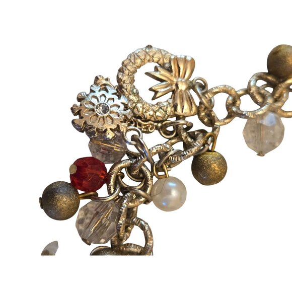 Vintage Gold-Tone  Christmas Charm Bracelet Festive Beads Crystals  Holiday Char - Picture 4 of 6